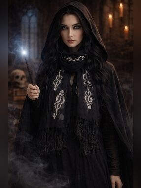 Universal Wizarding World Harry Potter Dark Mark Scarf Black Skull Snake Fringe